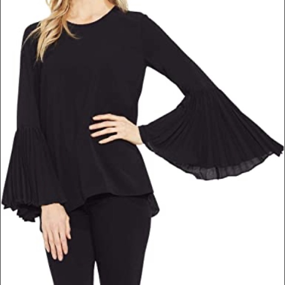 Banana republic black bell sleeve pleated blouse